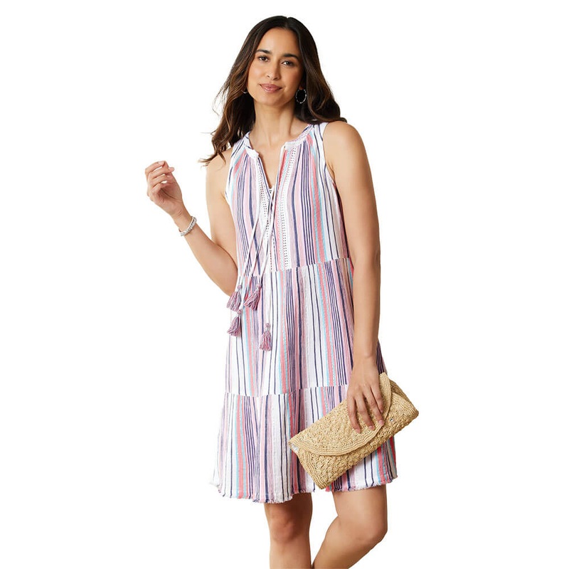 Tommy Bahama Mykonos Stripe Tiered Dress Cover Up - Pure Coral