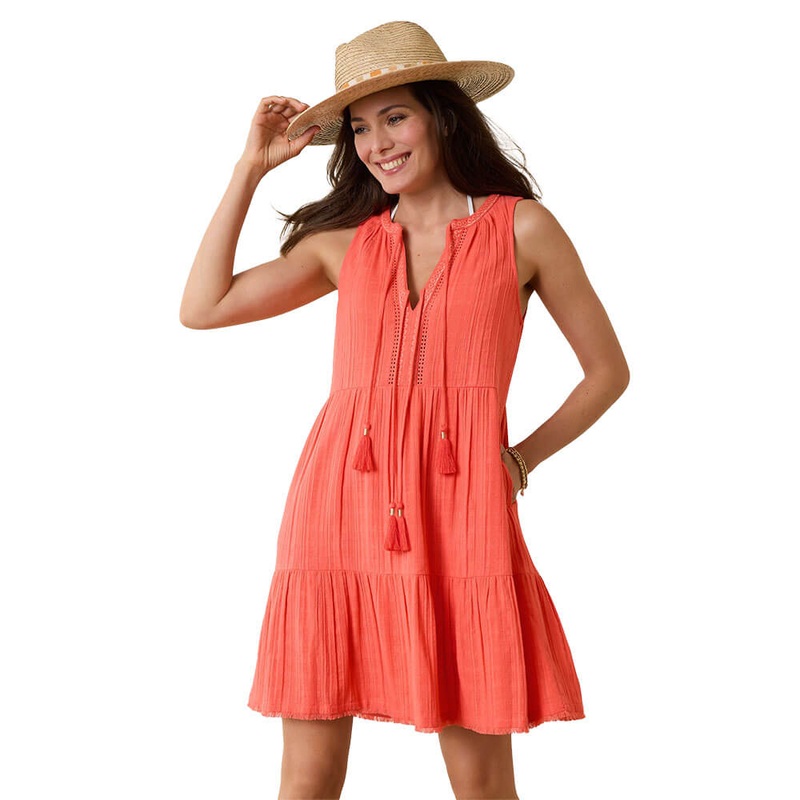 Tommy Bahama Mykonos Text Gauze Short Dress Cover Up - Burnt Coral