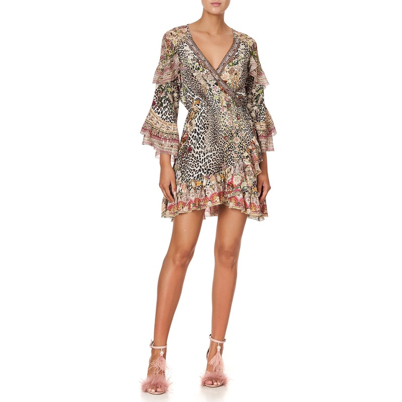 Embellished Silk Wrap Mini Dress with Ruffles Anarchy at Annabels