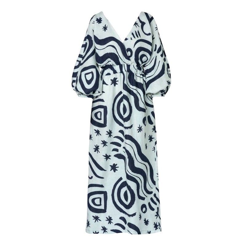 Lamia Linen Midi Dress, Wayuu Cream Print
