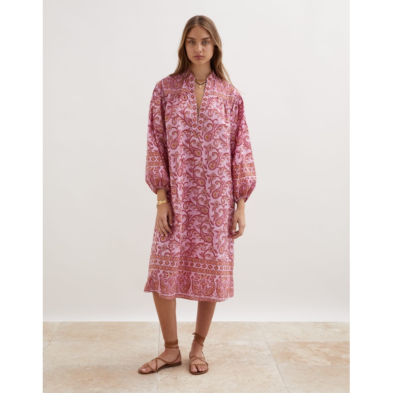 Kiki Nazar Midi Cotton Dress Pink Print