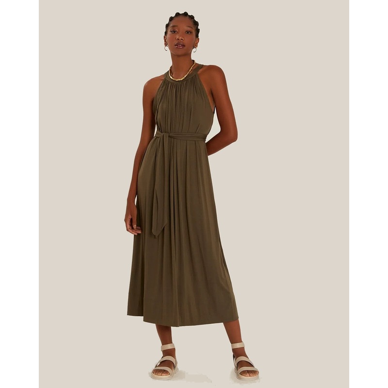 Modal Midi Dress with Tie in Granite