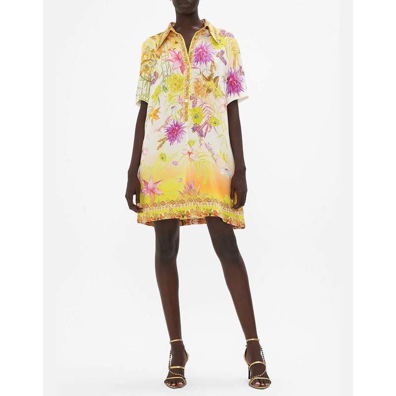 Short Sleeve Mini Shirt Dress How Does Your Garden Grow