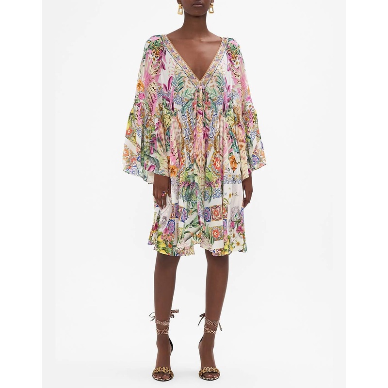 A Line Ruffle Sleeve Dress, Flowers of Neptune