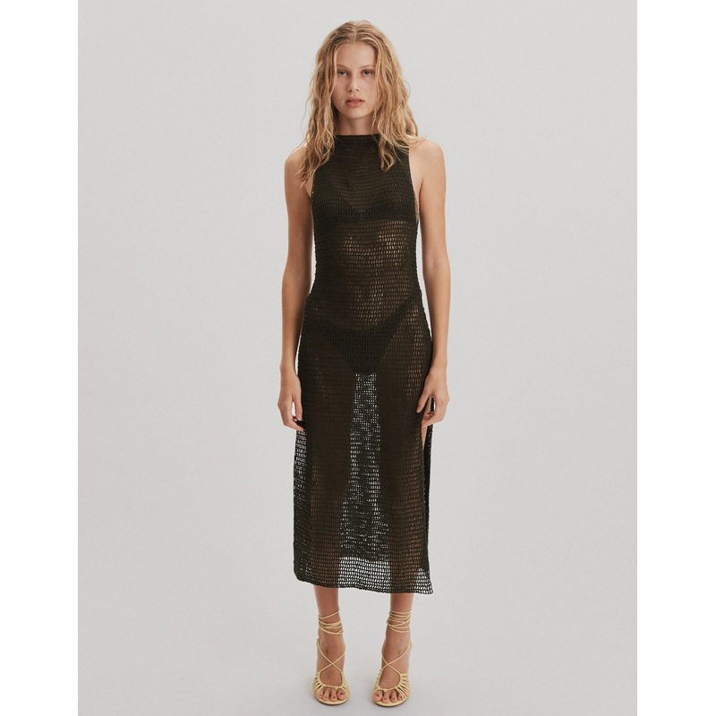 Sybil Crochet Cotton Dress, Army
