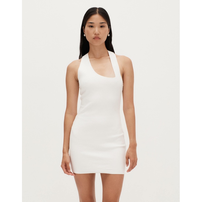 Asymmetric Race Slip Dress Off White