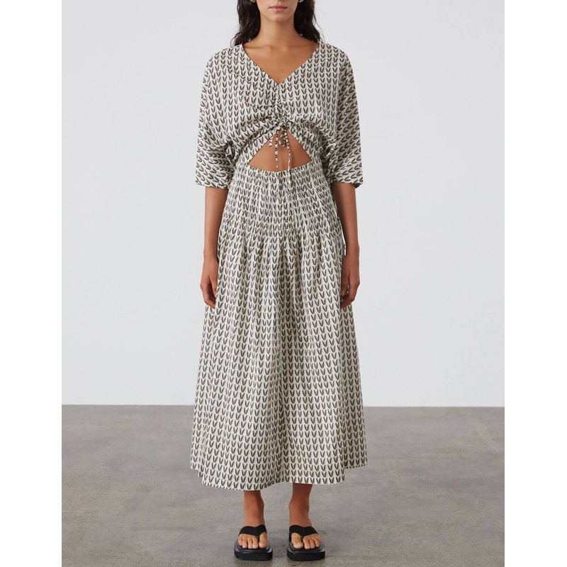 Pecan Rouched Organic Cotton Dress