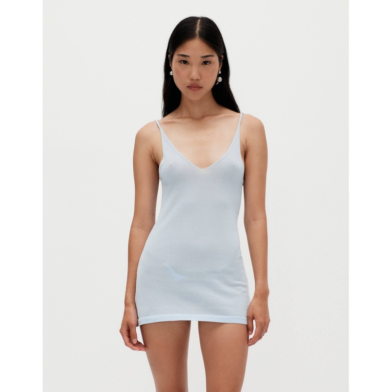 Sheer Knit Mini Dress in Misty Blue