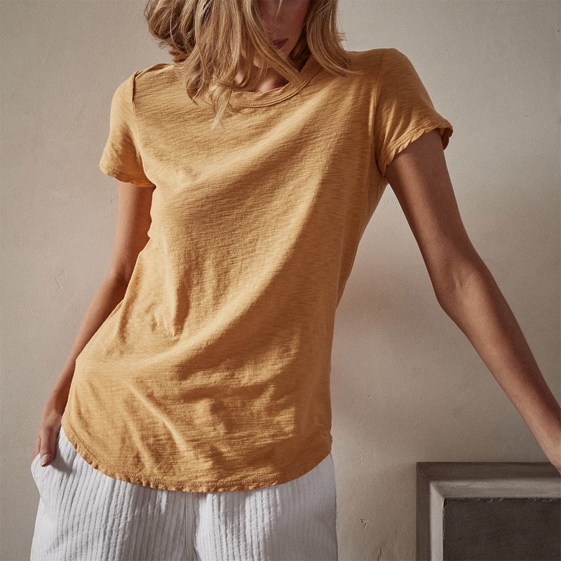 Sheer Slub Crew Neck Tee - Apricot