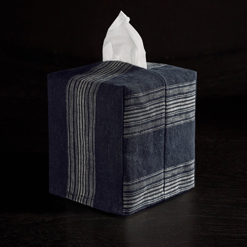 Stripe Tissue Box Cover - Navy Stripe