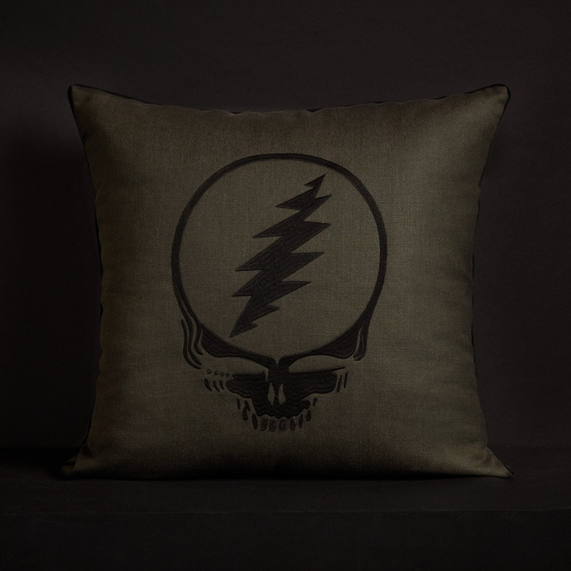 Grateful Dead Throw Pillow with Piping - Cafe Noir/Black