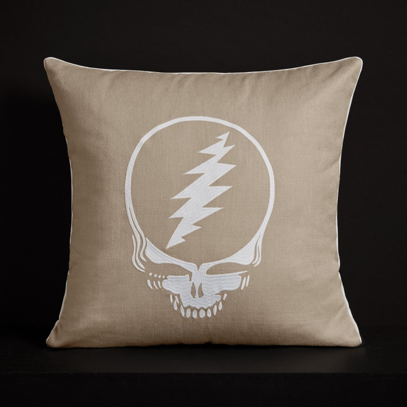 Grateful Dead Throw Pillow with Piping - Flax/White