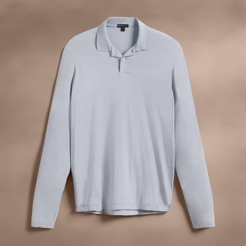 Luxe Lotus Jersey Long Sleeve Polo - Grey Glacier