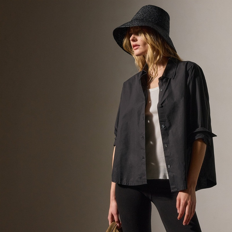 Stretch Poplin Button Up - Black