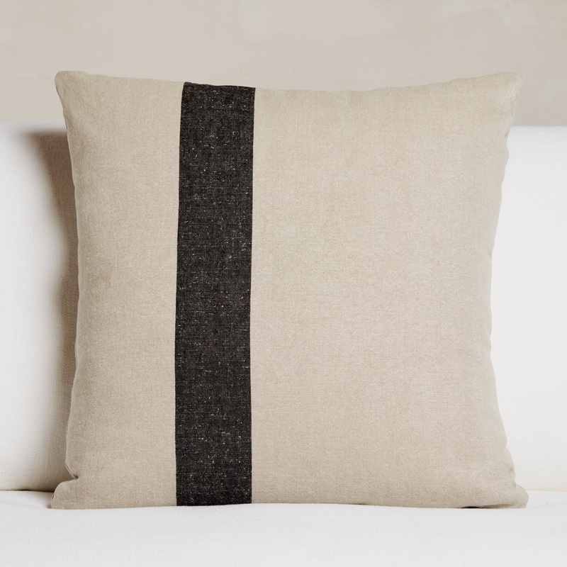 Indoor Striped Linen Euro Pillow 26 X 26 - Flax/Black Stripe