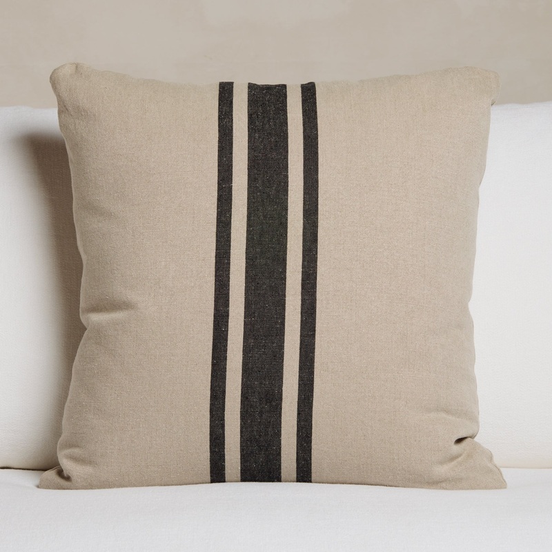 Indoor Striped Linen Euro Pillow 26 X 26 - Flax/Black Stripes