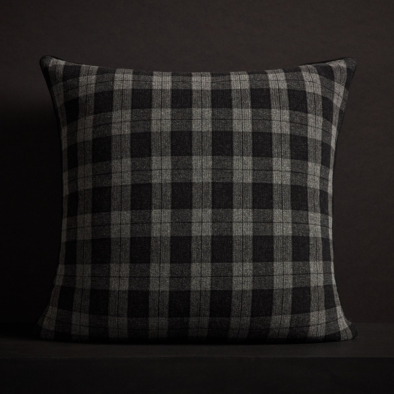 Plaid Throw Pillow With Piping - Charcoal Plaid