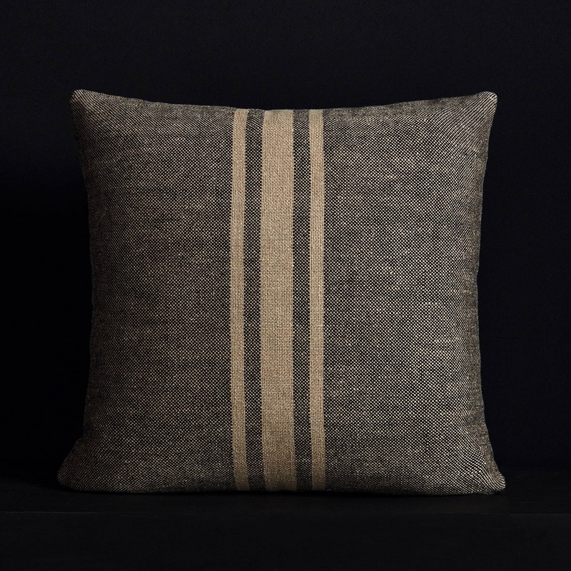 Heavy Triple Stripe Pillow - Black/Beige