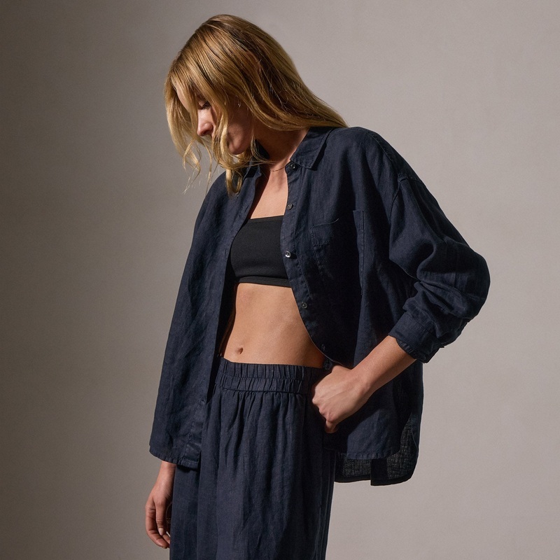 Linen Oversized Shirt - Classic Navy