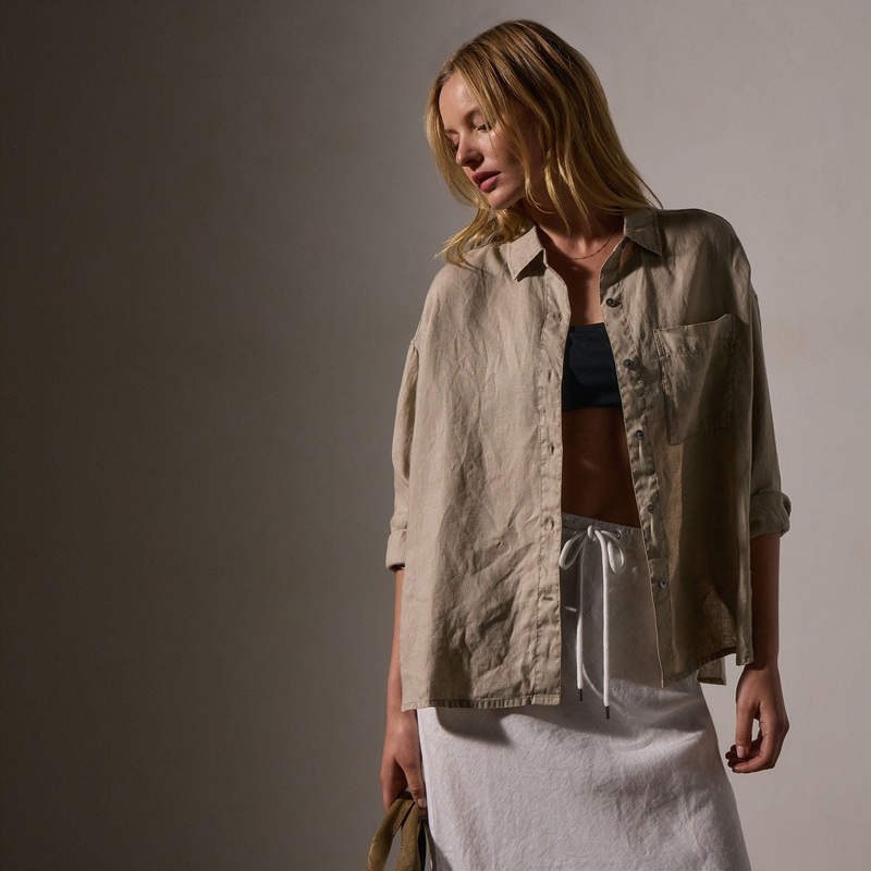 Linen Oversized Shirt - Overcast Pigment
